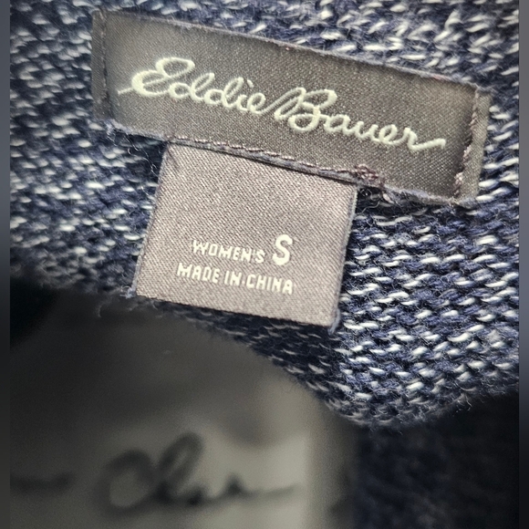 Eddie Bauer Women's Long Sleeve V-Neck Tight Knit Sweater Blue White Size Small - Picture 9 of 13